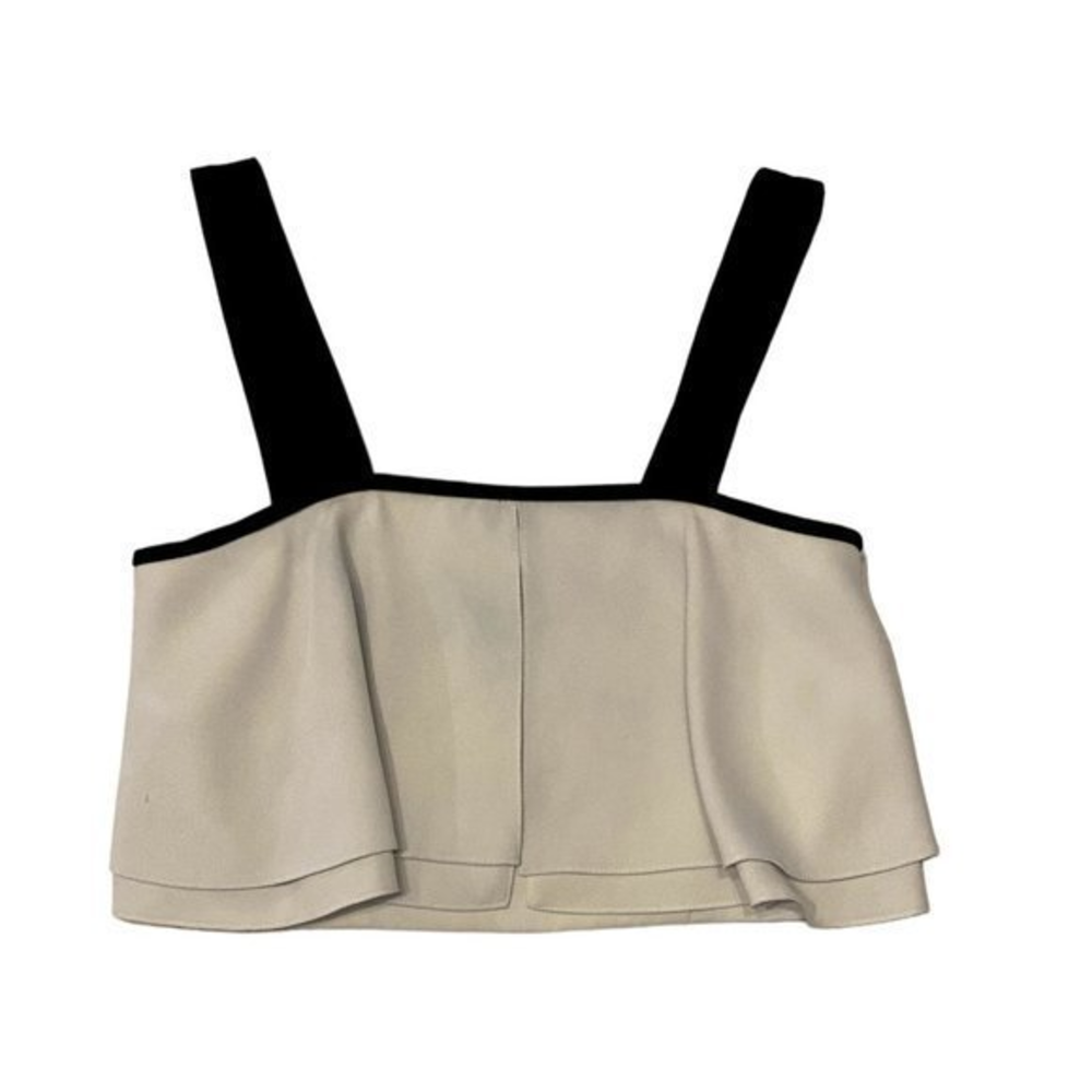Zara Woman Cream Black Contrast Strap Tiered Crop Top Tank Back Zip Minimalist
